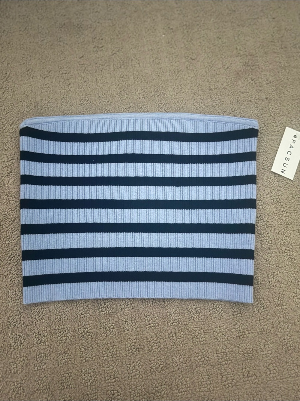 PacSun Light Blue and Black Striped Ribbed Tube Top